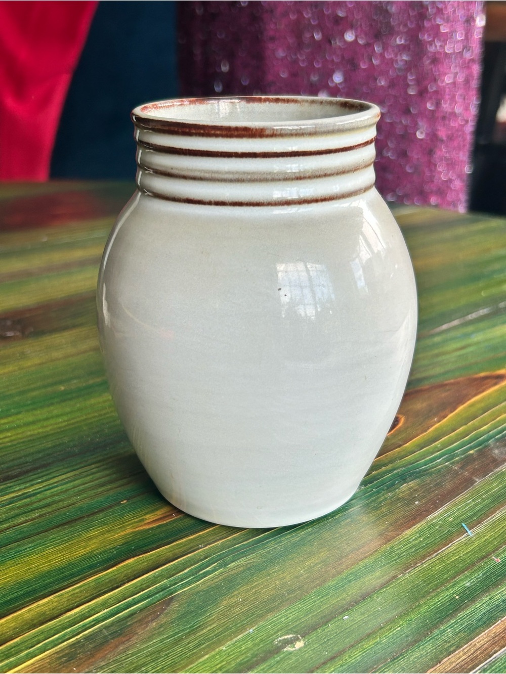 Vintage Studio Fris Holland Ceramic Vase Cream Brown Ribbed Pottery 5